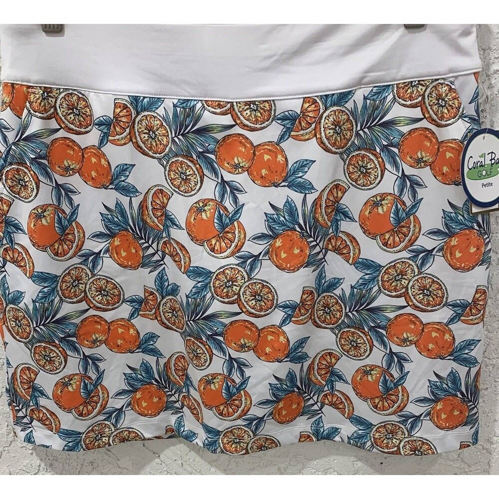 Coral Bay Golf Themed Women Pull On Pickleball Skort Skirt W/ Shorts XL Pocket